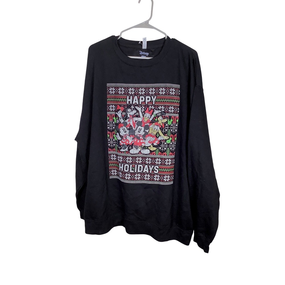 Disney Mickey Mouse‎ Friends Happy Holidays Black Sweatshirt Mens 3XL